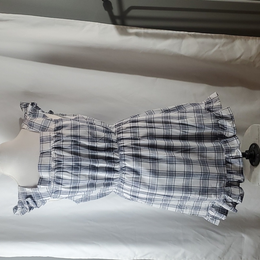 Clad & Cloth Landcaster White Blue plaid dress in a size Large